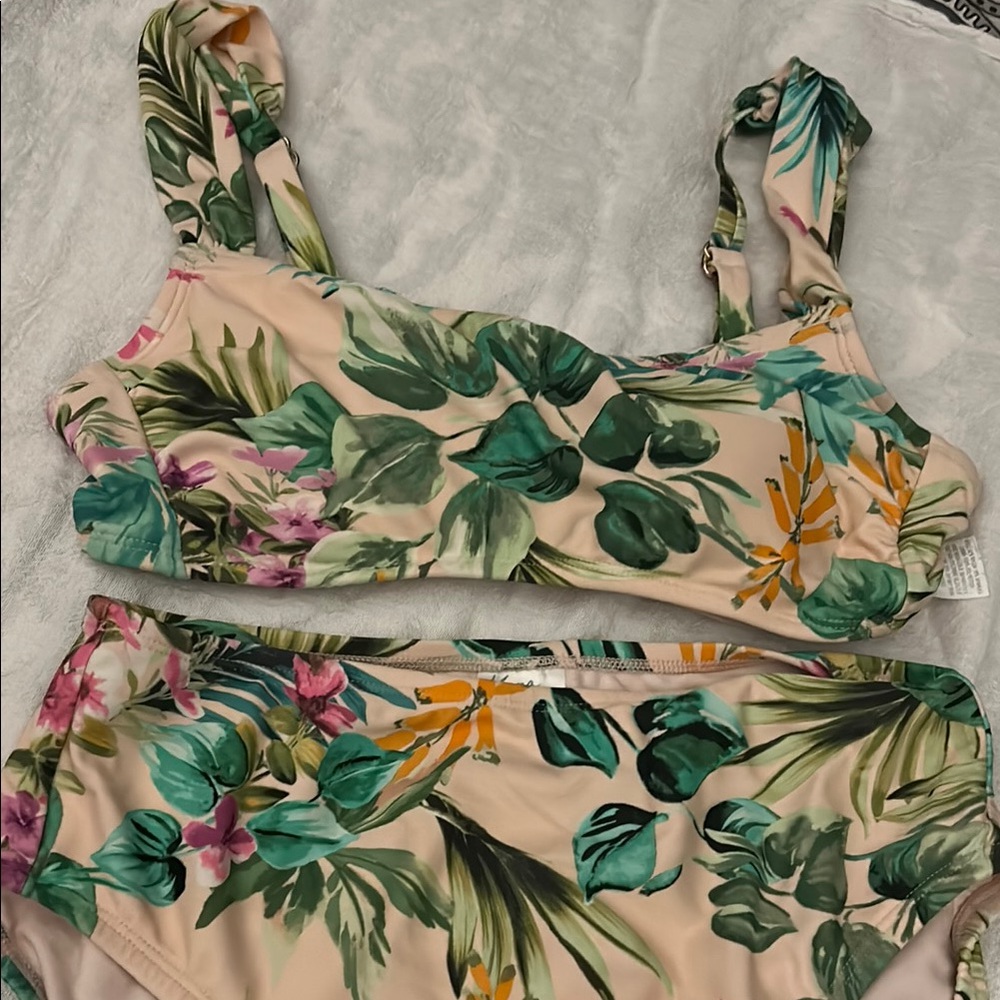 Kona Sol Cream and Green Tropical Bikini Set